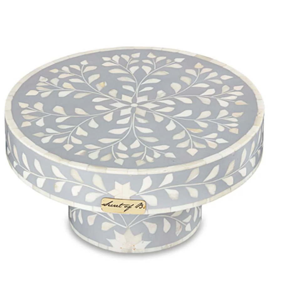 Gray floral pattern mother-of-pearl inlay cake stand