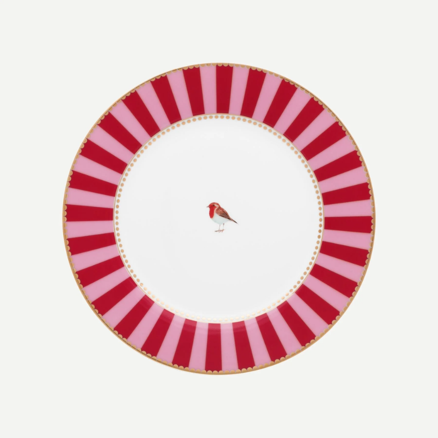 Love Birds Kırmızı/Pembe Çizgili Tabak 21 cm