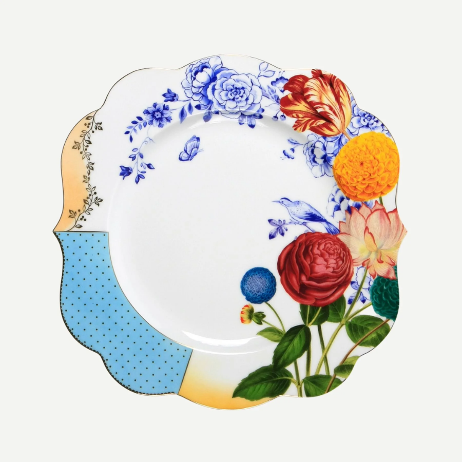 Royal Beyaz / Mavi Çiçek Desenli Yemek Tabağı 28 cm.
