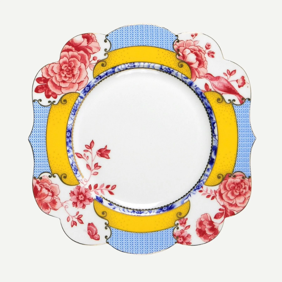 Royal Mavi / Sarı Çiçek Desenli Kahvaltı Tabağı 23,5 cm.