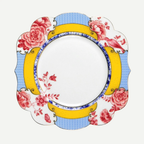 Royal Mavi / Sarı Çiçek Desenli Kahvaltı Tabağı 23,5 cm.
