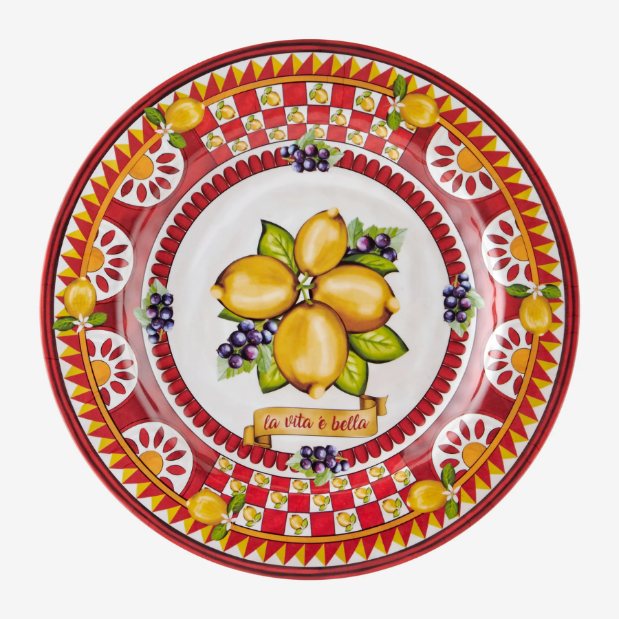 Kırmızı Limonlu Melamin Yemek Tabağı 28 Cm