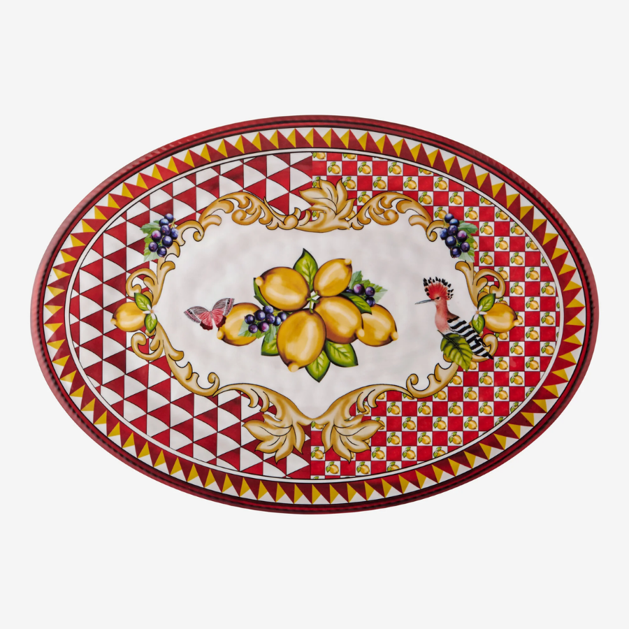 Capri Kırmızı Limon Buketi Oval Tepsi 50cm