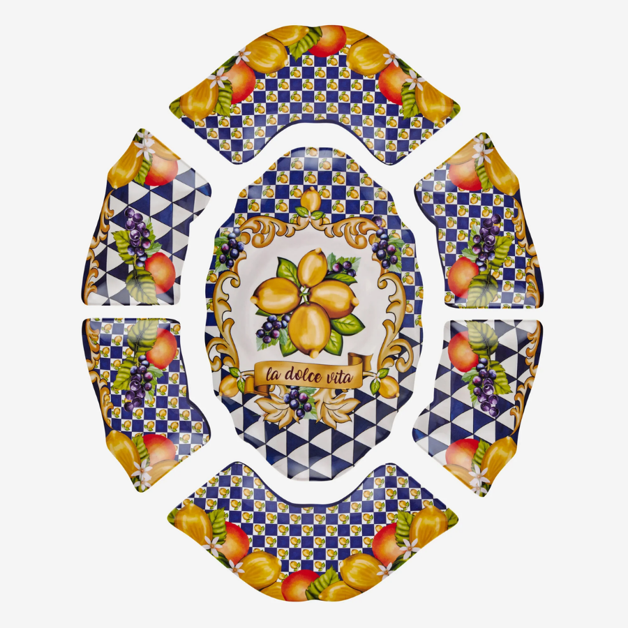 Capri Mavi Limon Buketi Meze Tabağı 7 li Set