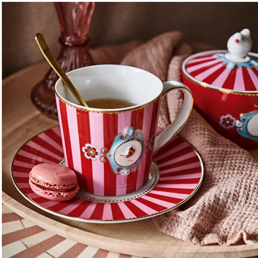Love Birds Kırmızı/Pembe Çizgili Mug 250 ml
