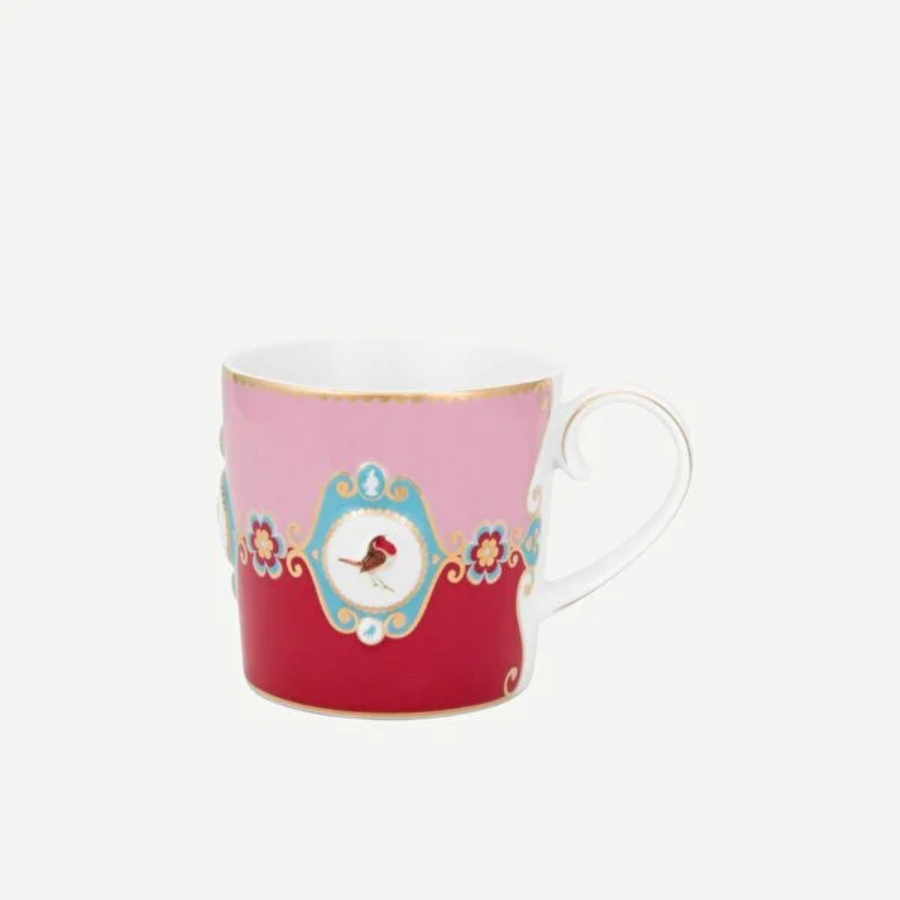 Love Birds Kırmızı/Pembe Madalyon Desenli Küçük Mug 150 ml