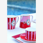 Love Birds Kırmızı/Pembe Çizgili Küçük Mug 150 ml