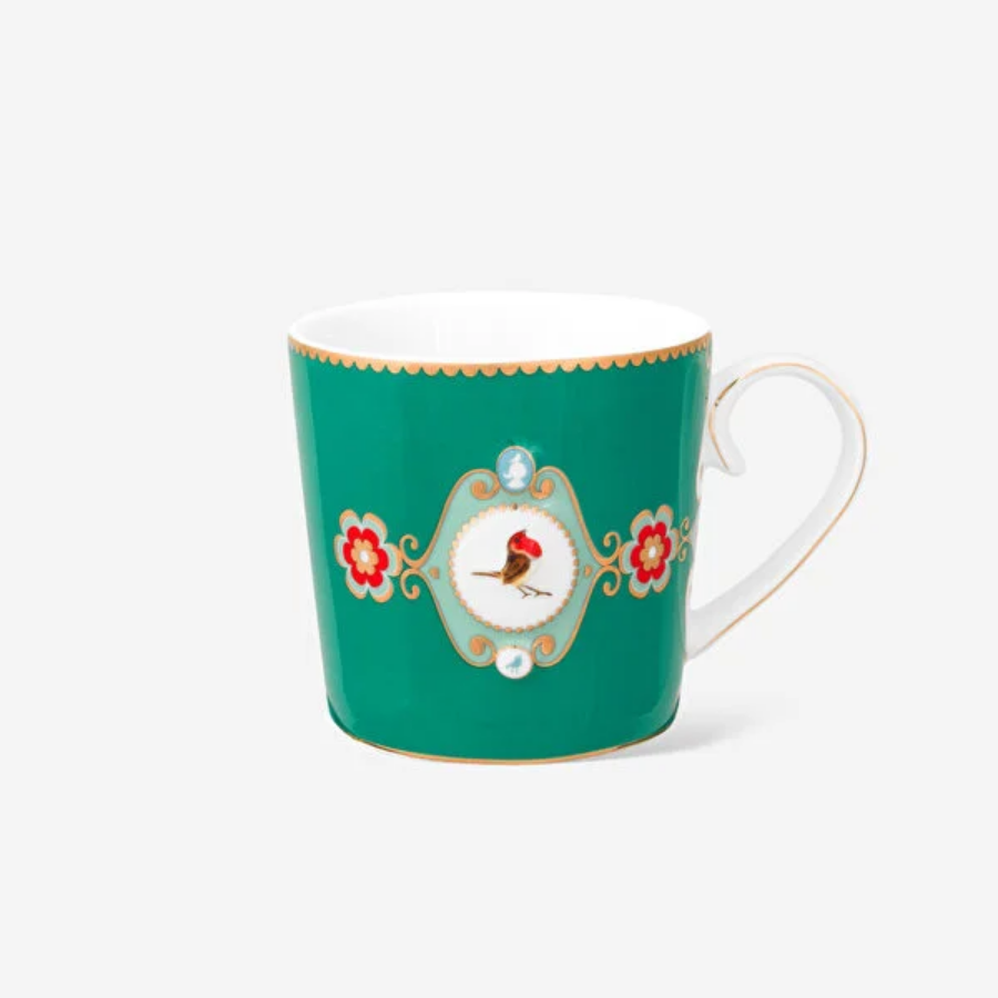 Love Birds Yeşil Madalyon Desenli  Küçük Mug 150 ml