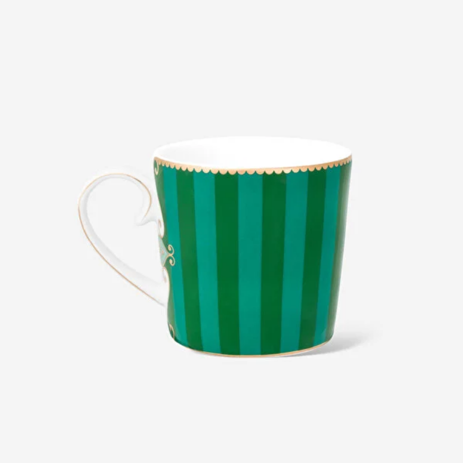Love Birds Yeşil Çizgili Madalyon Desenli Mug 250 ml