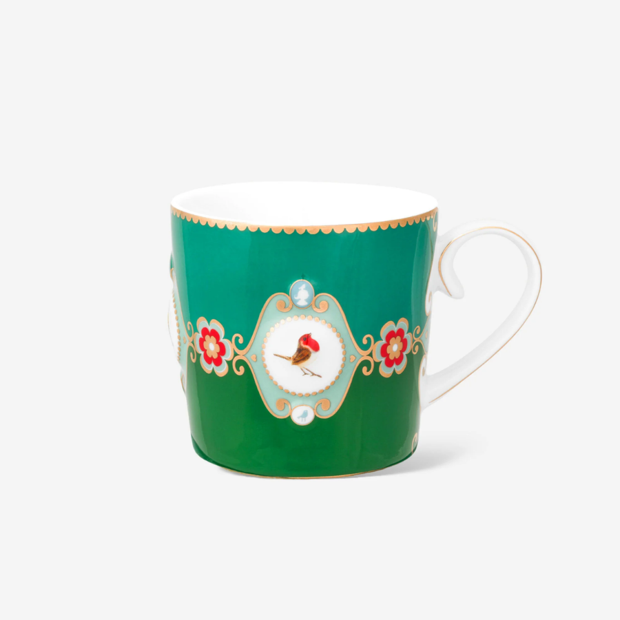 Love Birds Yeşil Renkli Madalyon Desenli Küçük Mug 150 ml