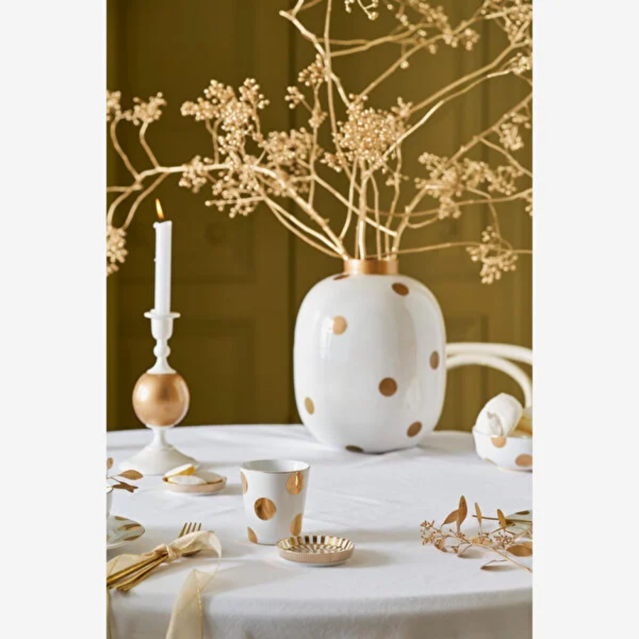 Dot Delight  Altın / Beyaz Kulpsuz  Mug & Çay Tabağı Seti 230 ml