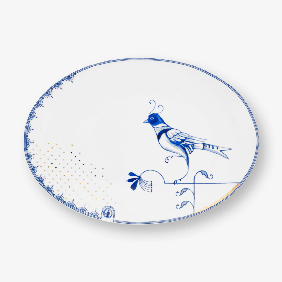 Beyaz Porselen Servis Tabağı 30X21,5 Cm Blue Bird