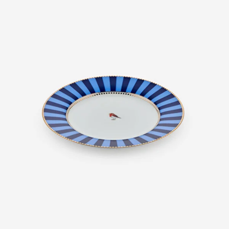 Mavi Porselen Pasta Tabağı Çizgili 17 Cm Love Birds