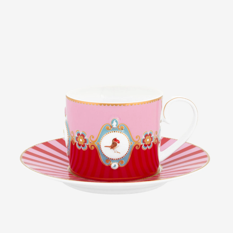 Love Birds Kırmızı/Pembe Madalyon Desenli Çay Fincanı 200 ml
