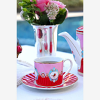 Love Birds Kırmızı/Pembe Madalyon Desenli Çay Fincanı 200 ml