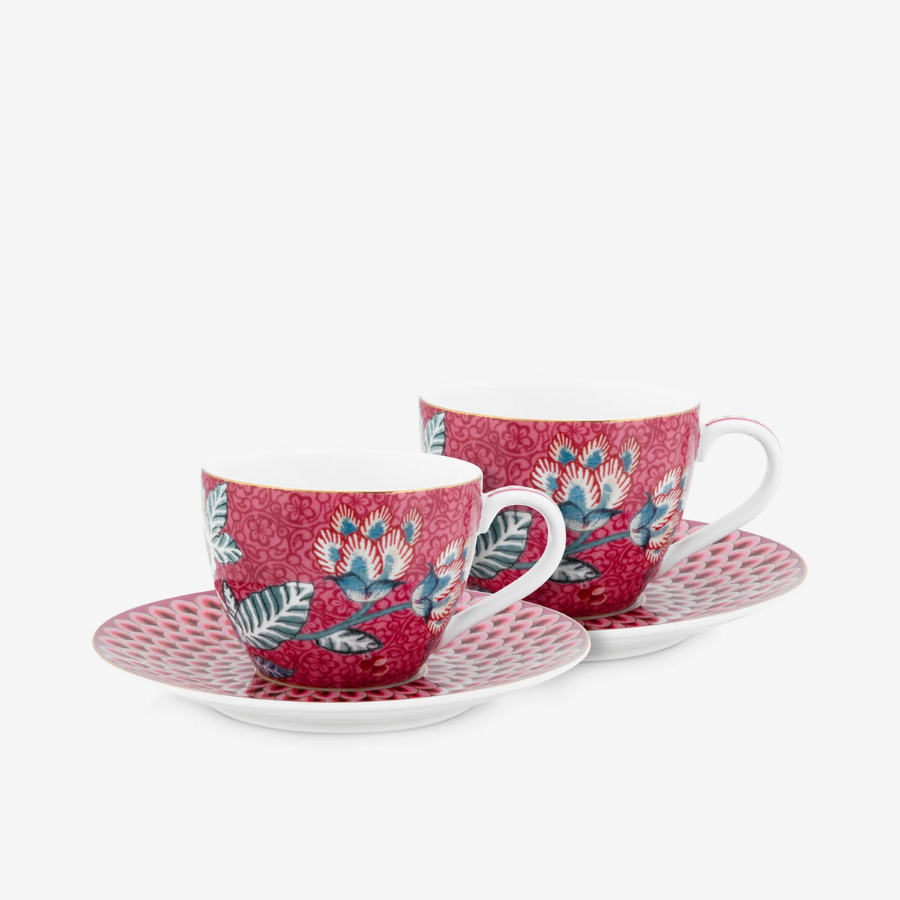 Flower Festival Kırmızı İkili Çay Fincanı Seti 280 ml.