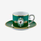 Love Birds Yeşil Madalyon Desenli Kuşlu Kahve Fincanı 90 ml