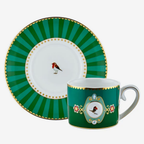 Love Birds Yeşil Madalyon Desenli Kuşlu Kahve Fincanı 90 ml
