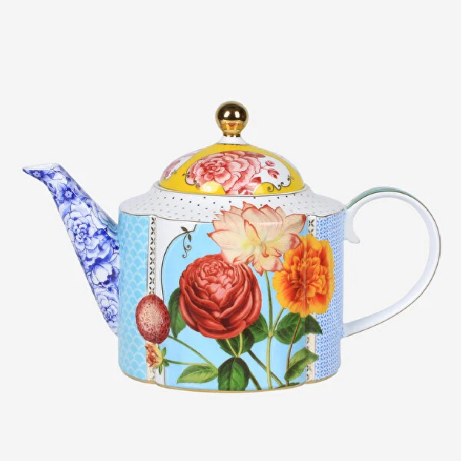 Royal Mavi Çiçek Desenli Demlik 1600 Ml