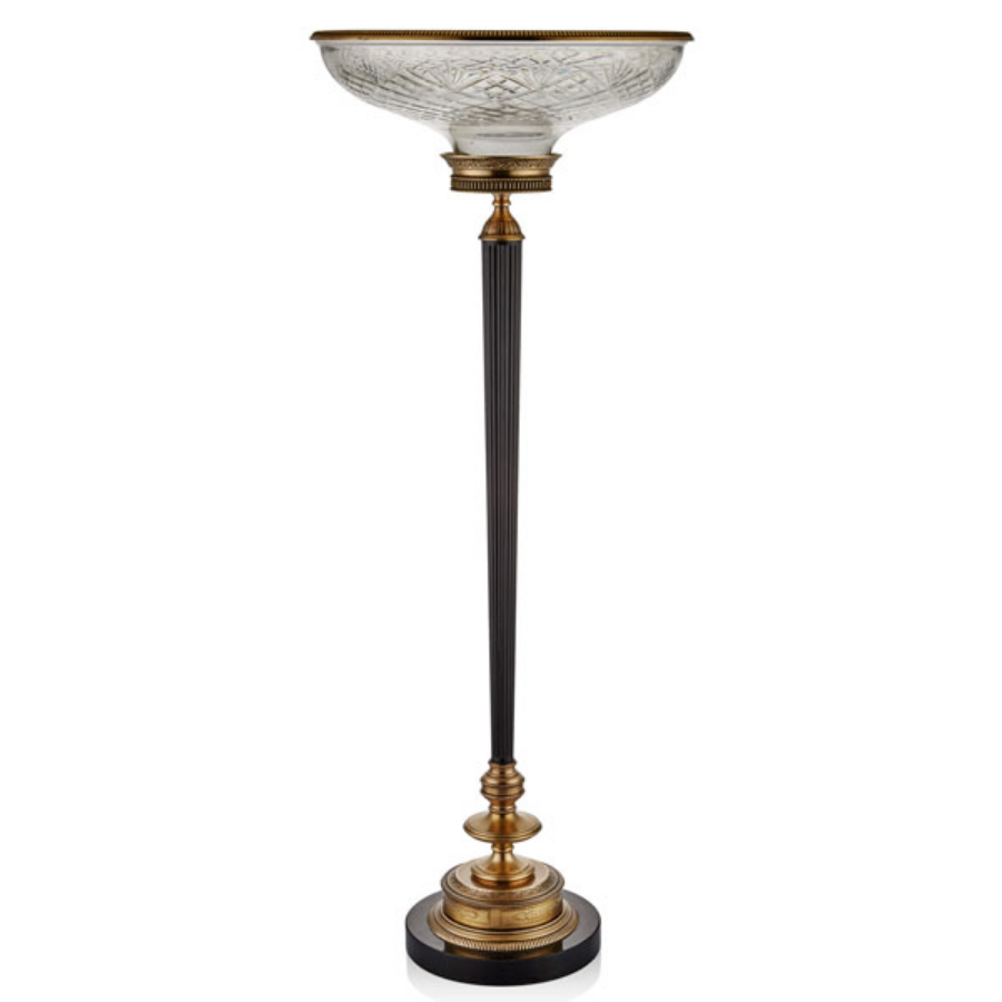 Tall Stand Glass Dısh  Antıque Brass 42X42X107 Cm 1TR-13433B