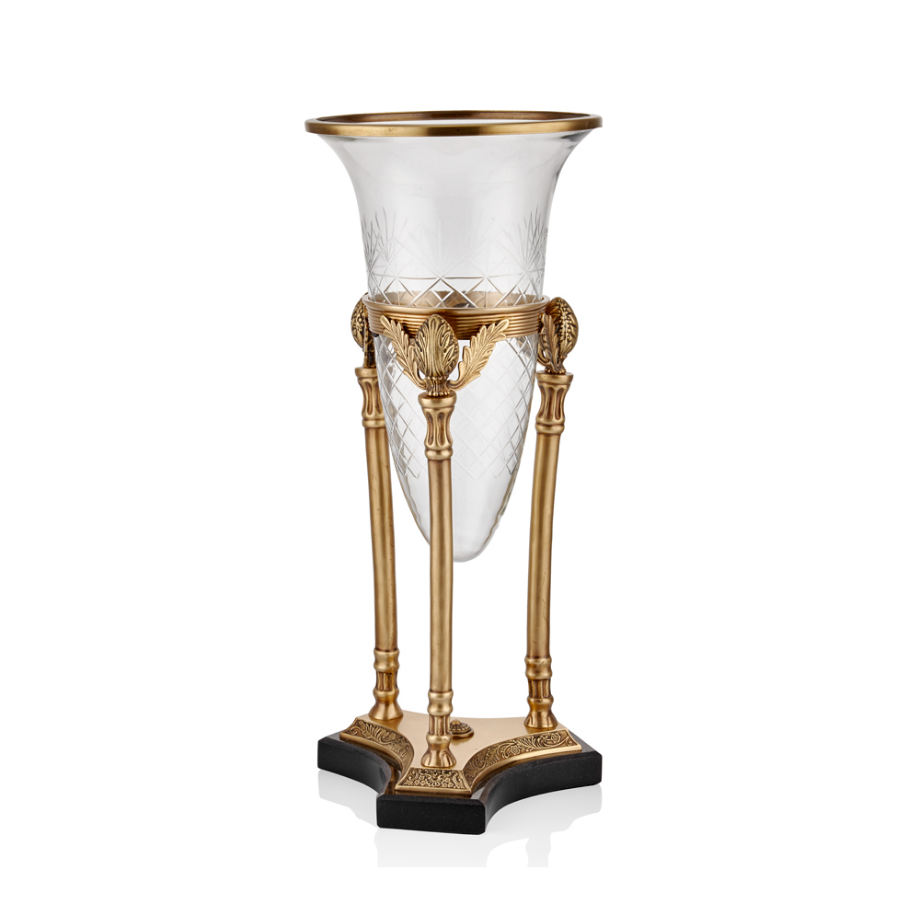 Zeus Konik Camlı Brass Büyük Boy Vazo 25.5X25.5X59.5 1TR-26918B