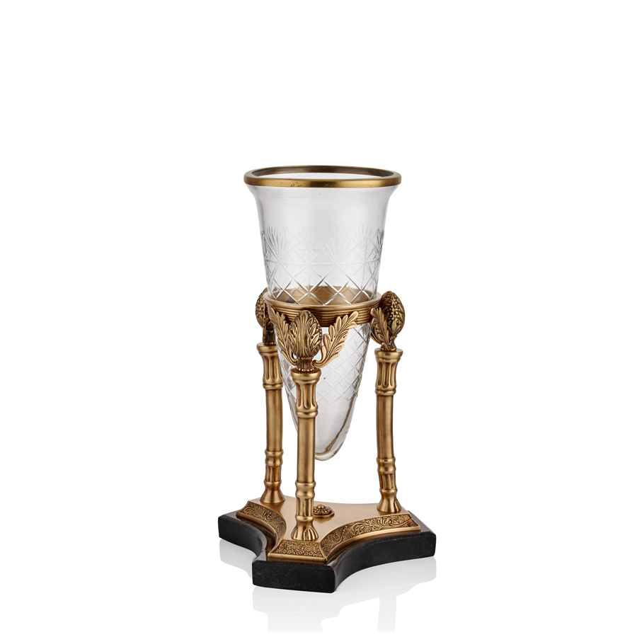 Zeus Konik Camlı Brass Küçük Boy Vazo 23X23X45 1TR-26905B