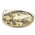 Antik Gold Yuvarlak Camlı Metal Tepsi 40x8cm