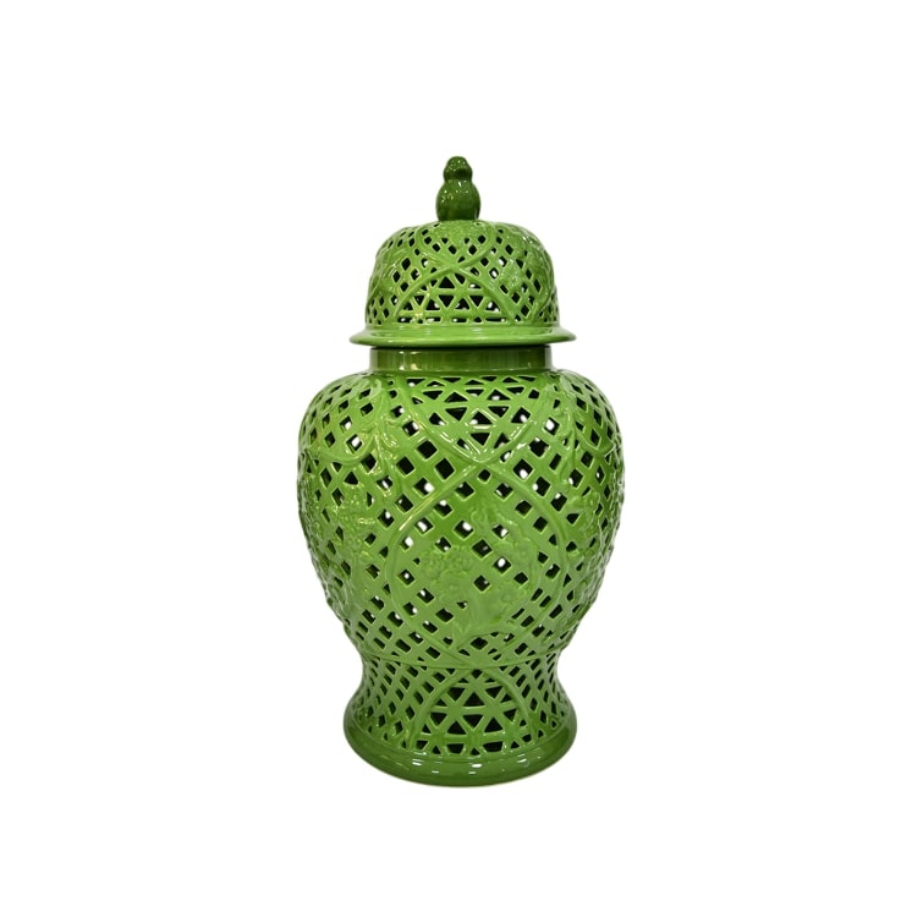 Kuş ve Çiçek desenlı Mat yeşil Büyük kup 32x32x64 cm