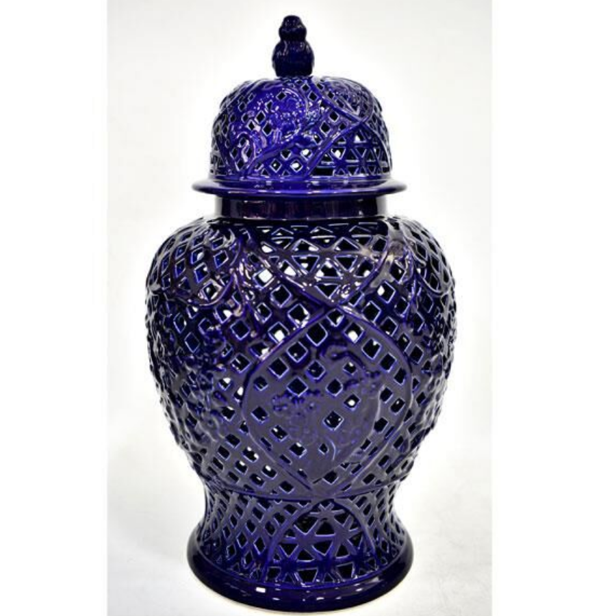 Kuş ve Çiçek desenlı mavı Büyük kup 32x32x64 cm