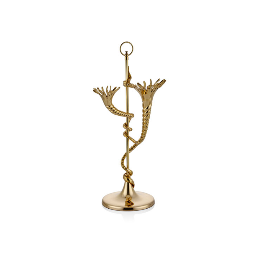 Hang 2 lıghts candle stand antıque gold 25x19x57 cm