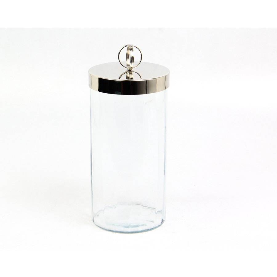  Halka Kulplu Optık Cam Buyuk Nıkel Kavanoz 13,513,5X30 Cm