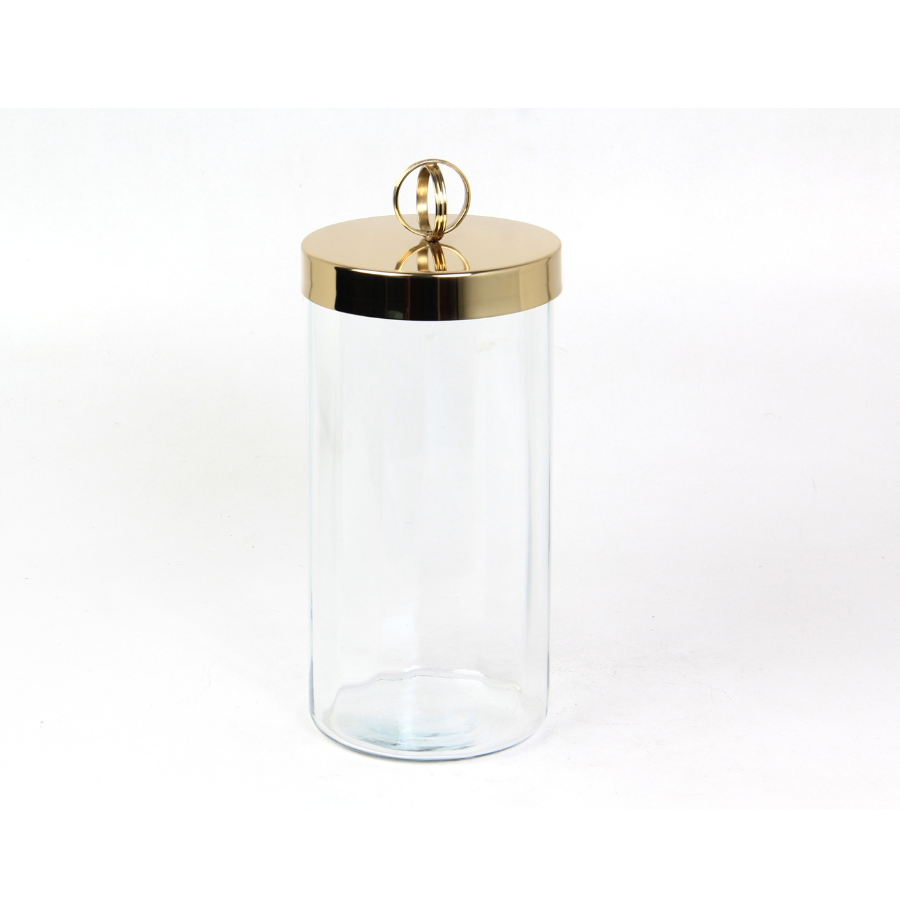  Halka Kulplu Optık Cam Buyuk Gold Kavanoz 13,513,5X30 Cm