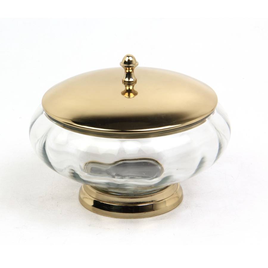 Optık Cam Ayaklı Kapaklı Gold Sekerlık 19,5X19,5X15,5 Cm