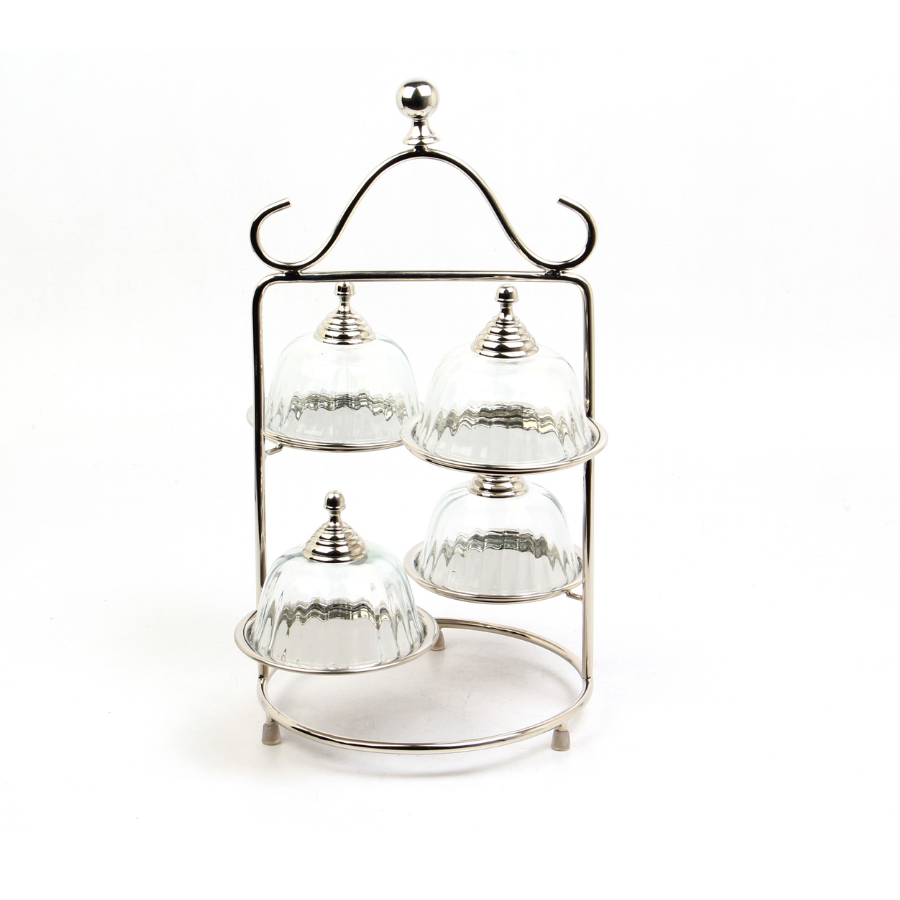 4 Katlı Optık Camlı Kek Standı Nıkel 23,5X25X40 Cm