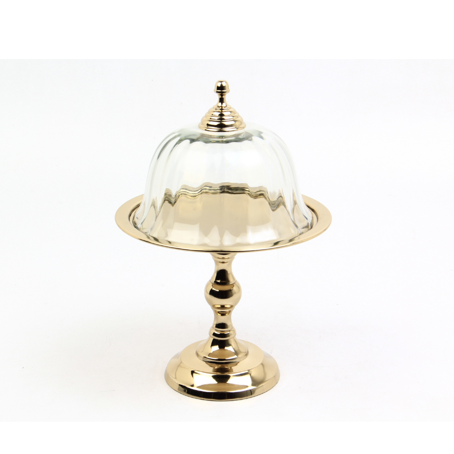 Optık Cam Yuvarlak Gold Ayaklı Kek Standı20X20X30 Cm