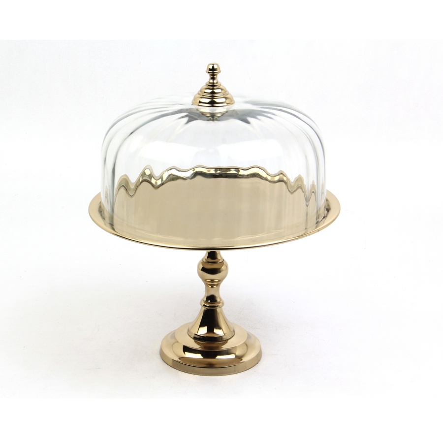 Optık Cam Yuvarlak Gold Ayaklı Kek Standı 28,5X28,5X35 Cm