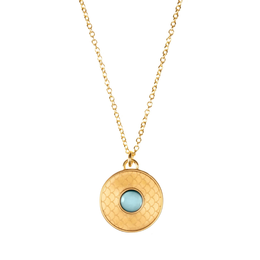 Salamander Cabochon Aquamarine Gold Kolye