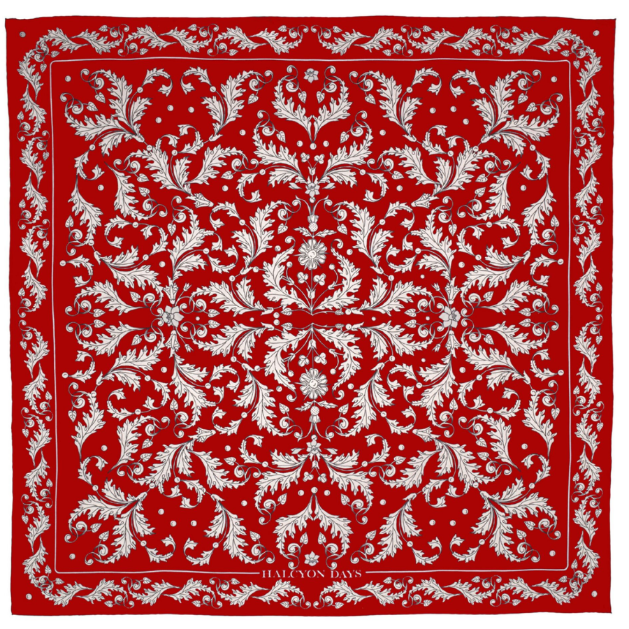 Halcyon Days Flowers of the Realm Red 90x 90 100% ipek Eşarp