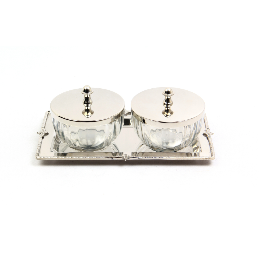Optık Cam Tepsılı 2Lı Nıkel Baharatlık 13X23,5X9,5 Cm