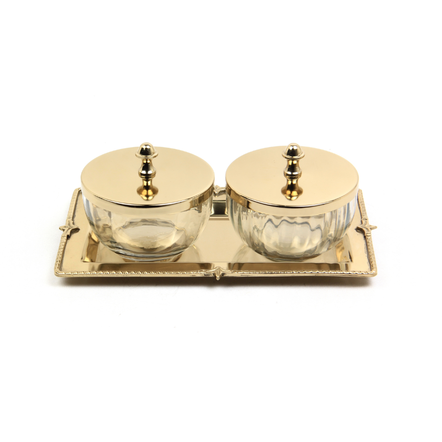 Optık Cam Tepsılı 2Lı Gold Baharatlık 13X23,5X9,5 Cm