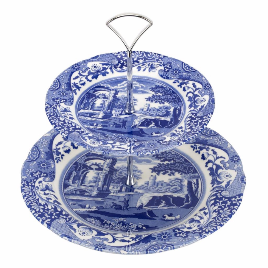 Spode BLI.5125 Blue Italian 2 katlı kek servis