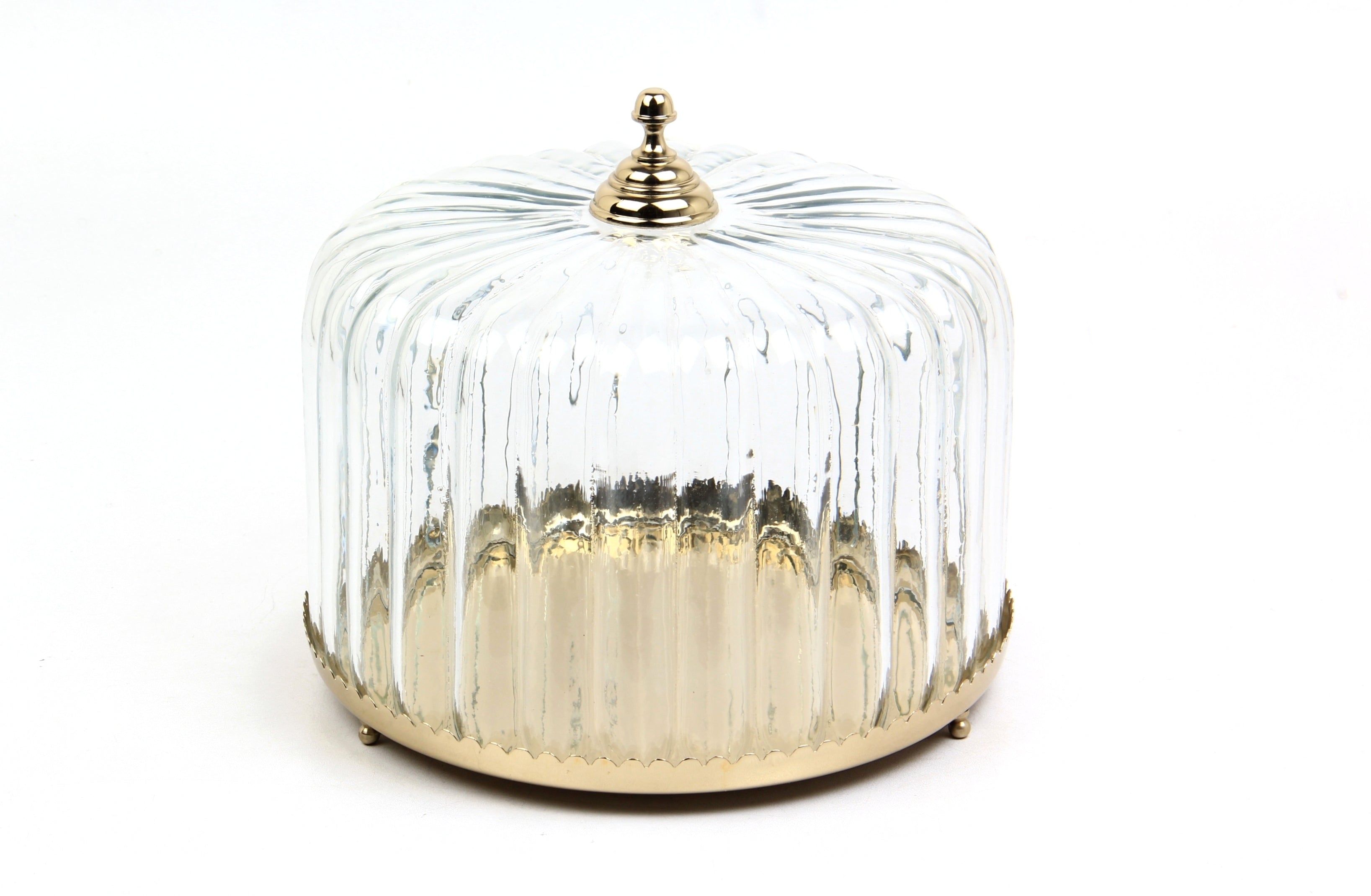 Rıbbed Dome Gold Kek Standı 28X28X22 Cm