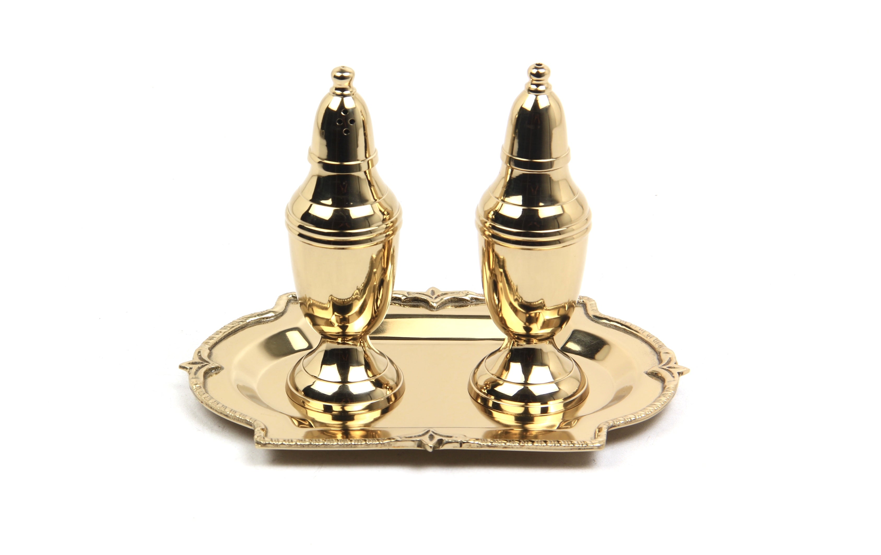 Paslanmaz Çelik Tepsili Gold Tuzluk Biberlik Seti 13,5X19X13 Cm