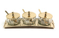 Optık Cam Tepsili Gold 3Lu Baharatlık Seti 11,5X33X10,5 Cm