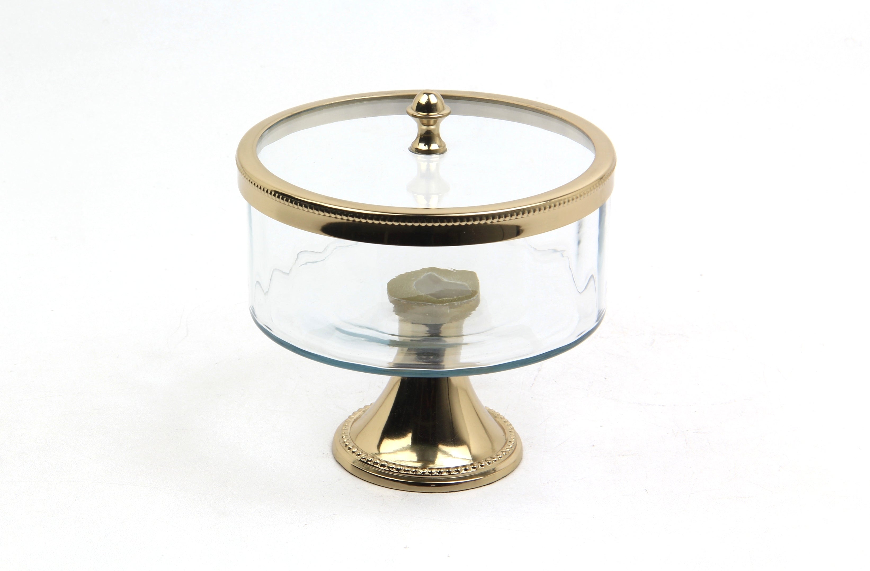 Optik Cam Ayaklı Küçük Gold Kapaklı Kase 15,7X15,7X18,5 Cm