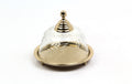 Yaprak Desenlı Cam Kapaklı Gold Küçük Stand 13,5X13,5X11 Cm