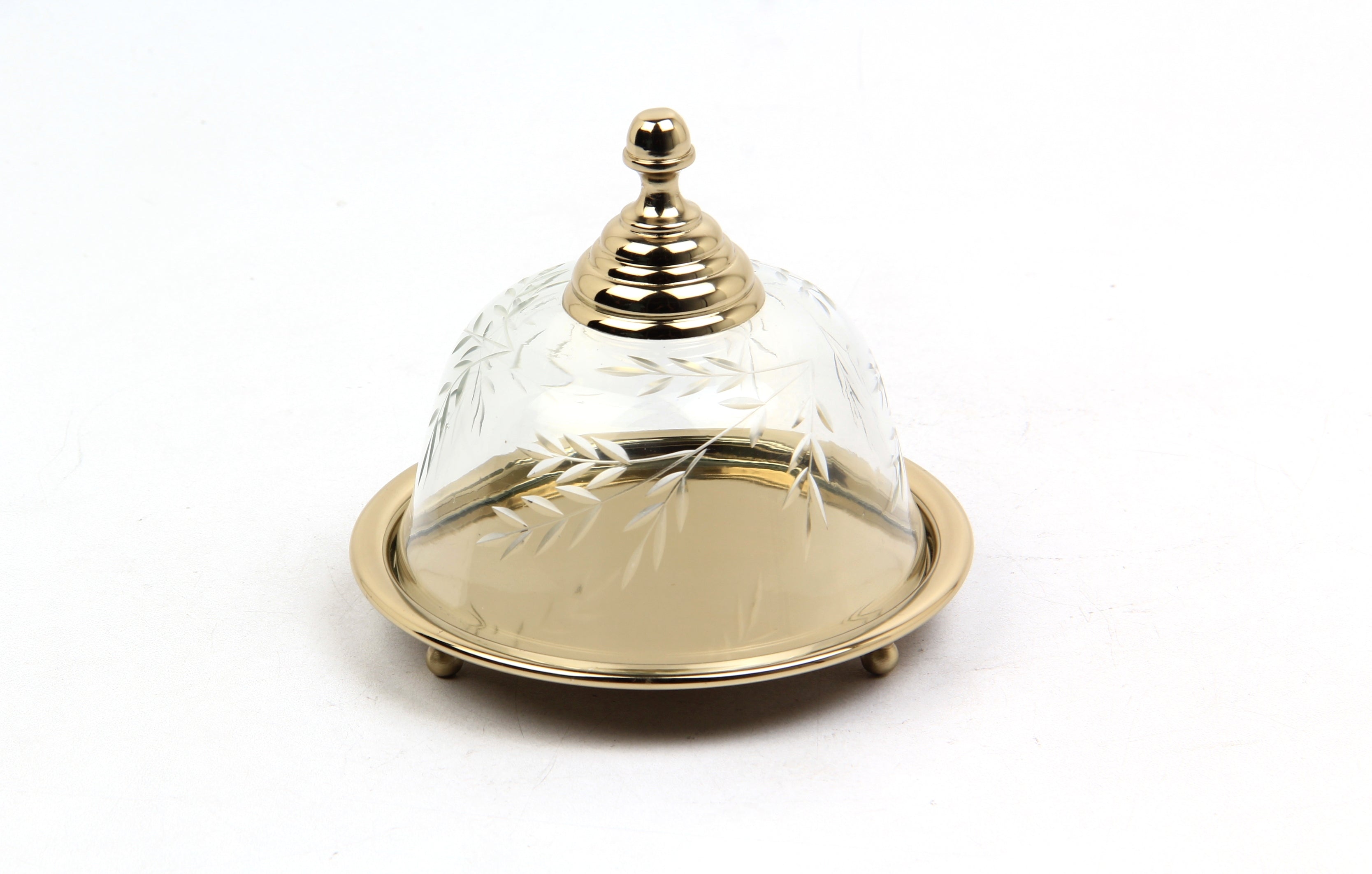  Yaprak Desenlı Cam Kapaklı Gold Küçük Stand 13,5X13,5X11 Cm