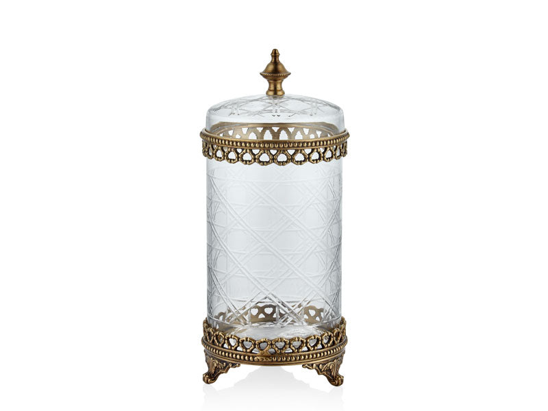 Fancy Bıg Glass Box Antıque Brass 13X28 Cm