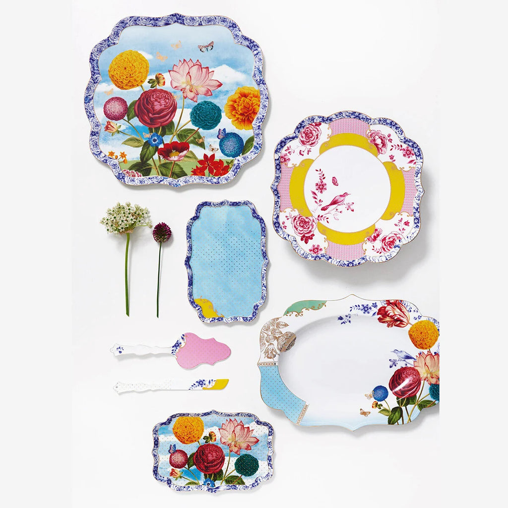 Royal Beyaz /Mavi Çiçek Desenli Oval Servis Tepsisi 40 cm.