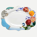 Royal Beyaz /Mavi Çiçek Desenli Oval Servis Tepsisi 40 cm.